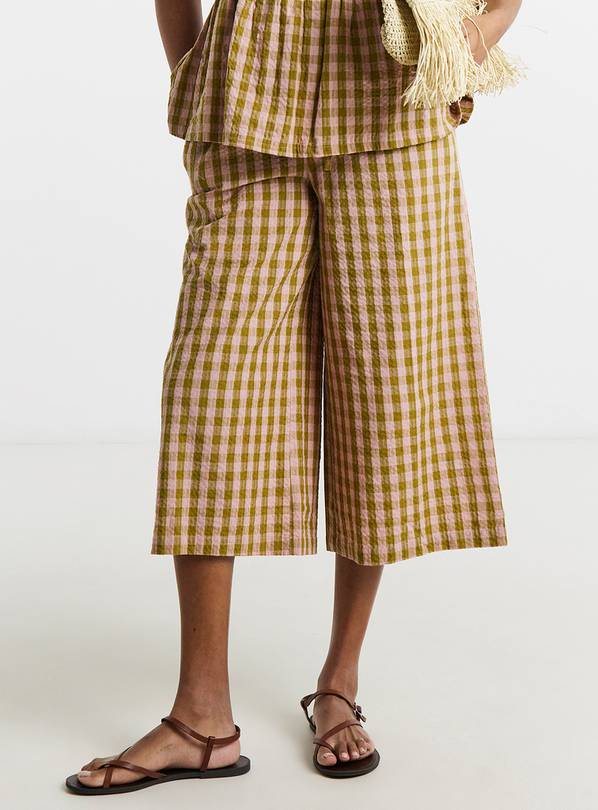 SIMPLY BE Brown and Pink Gingham Culottes 28